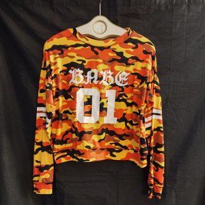 Ups & Downs Camo Orange bright print Long Sleeve Shirt - Size L